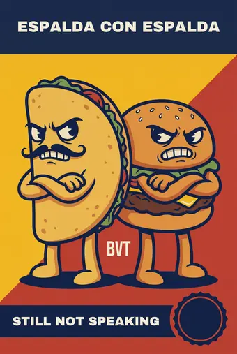 Burgers vs Tacos poster: STILL NOT SPEAKING