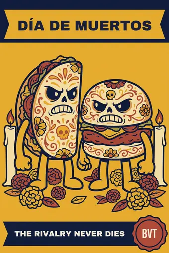Burgers vs Tacos poster: THE RIVALRY NEVER DIES